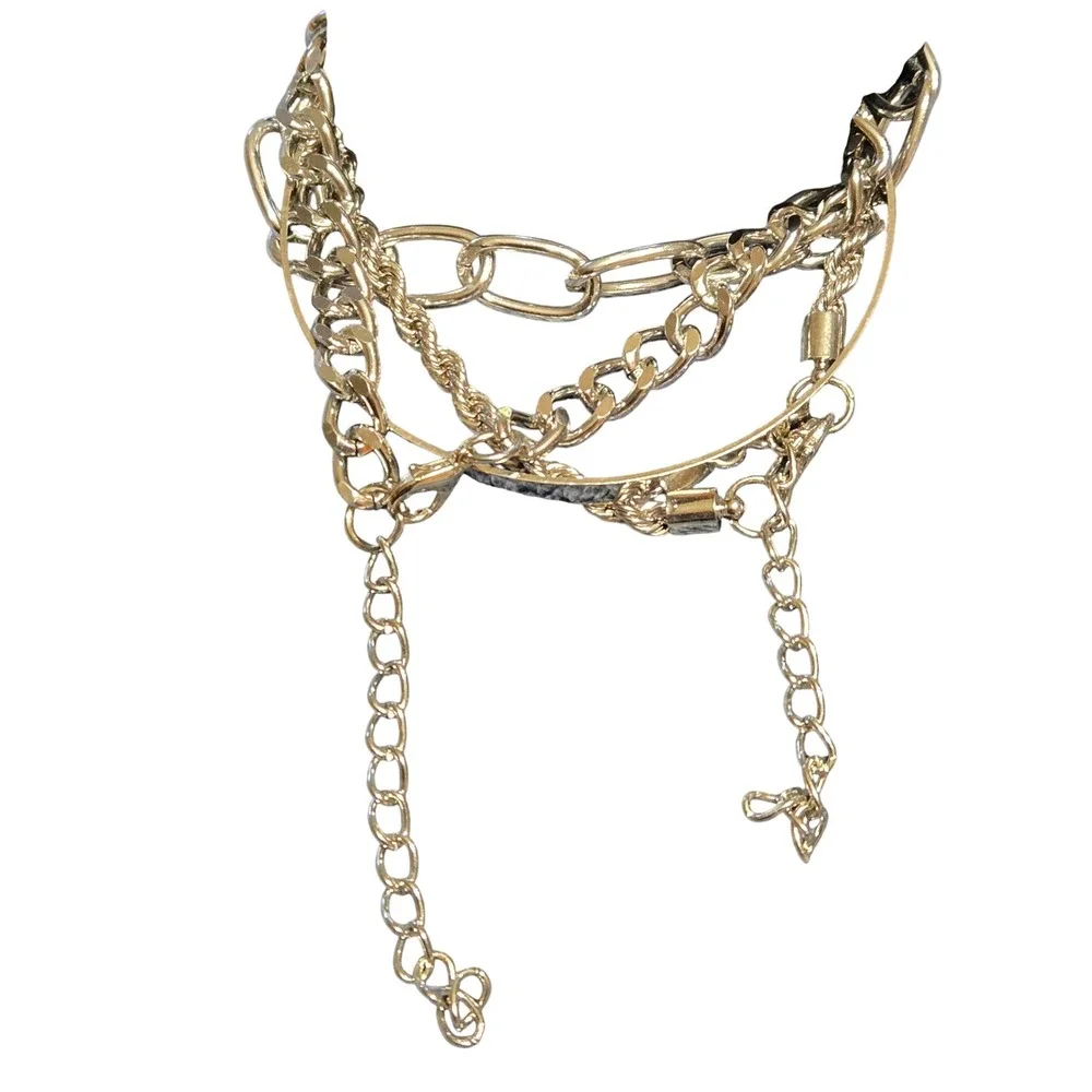 Ashley Stewart Silver Plated Layered Chain Bracelet Multi Strand Adjustable NWT
